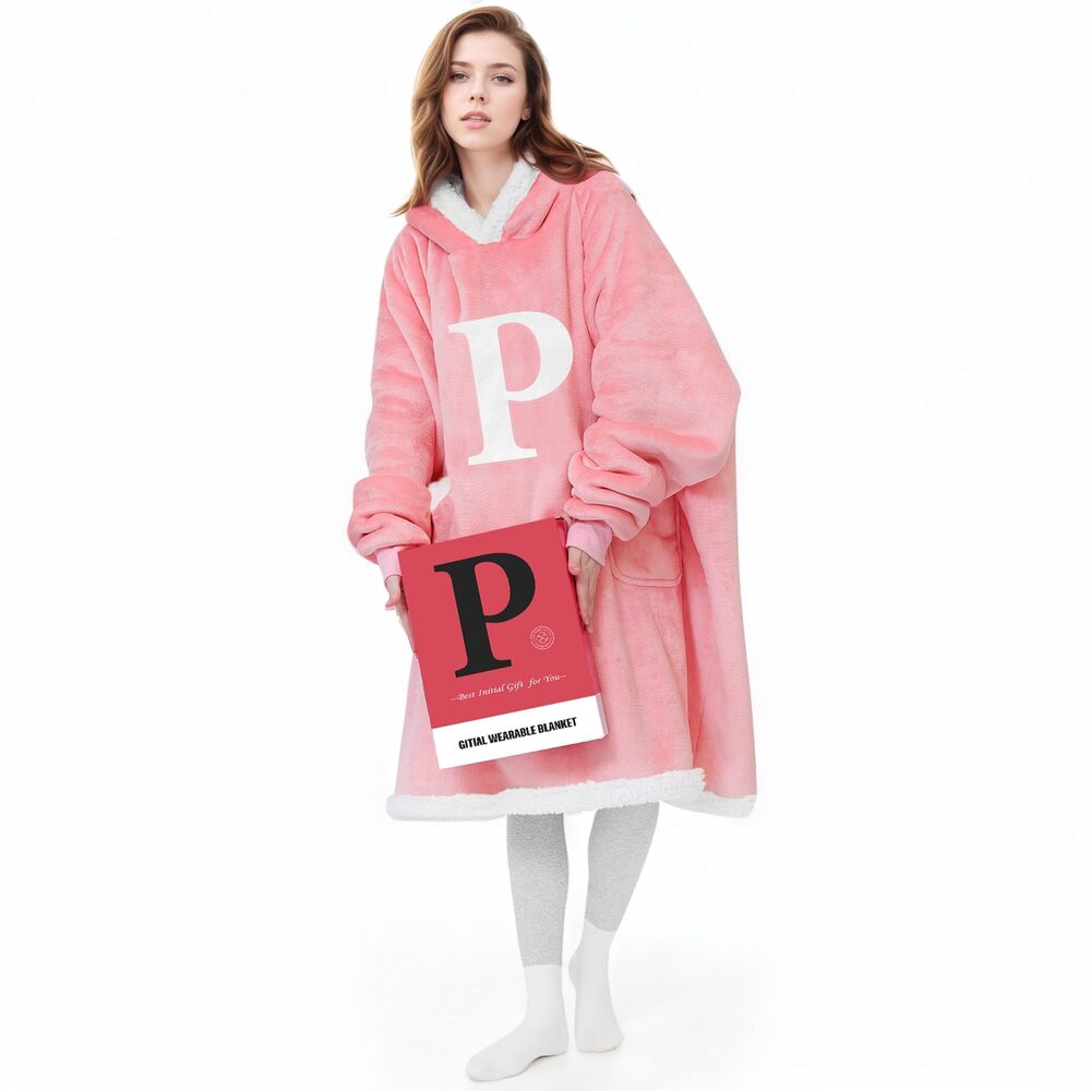 9034 Wearable Blanket Hoodie with Letter A-Z - Oversized Sweatshirt Blanket